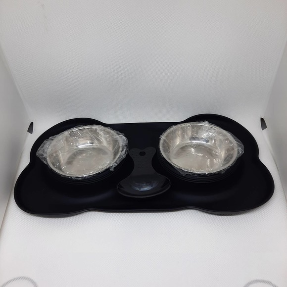 URPower Dog/Cat Food & Water Bowl Set with Bone Shaped Mat - Picture 2 of 9
